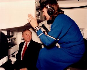 Ernie Smart guides Florida Board of Regents Chairman Joan Ruffier through a demonstration of IST's simulation research.