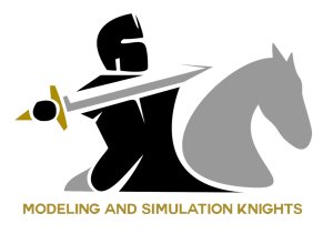 Modeling and Simulation Knights Logo. An illustration of a knight on a horse with the words Modeling and Simulation Knights under it.